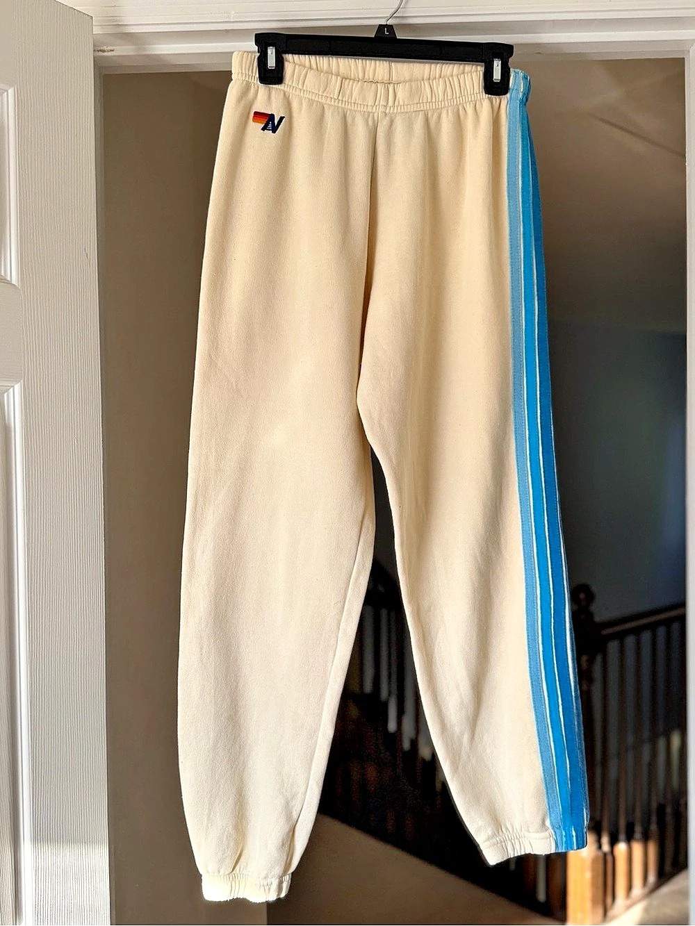 Aviator Nation 5 Stripe Sweatpants Vintage White Blue M